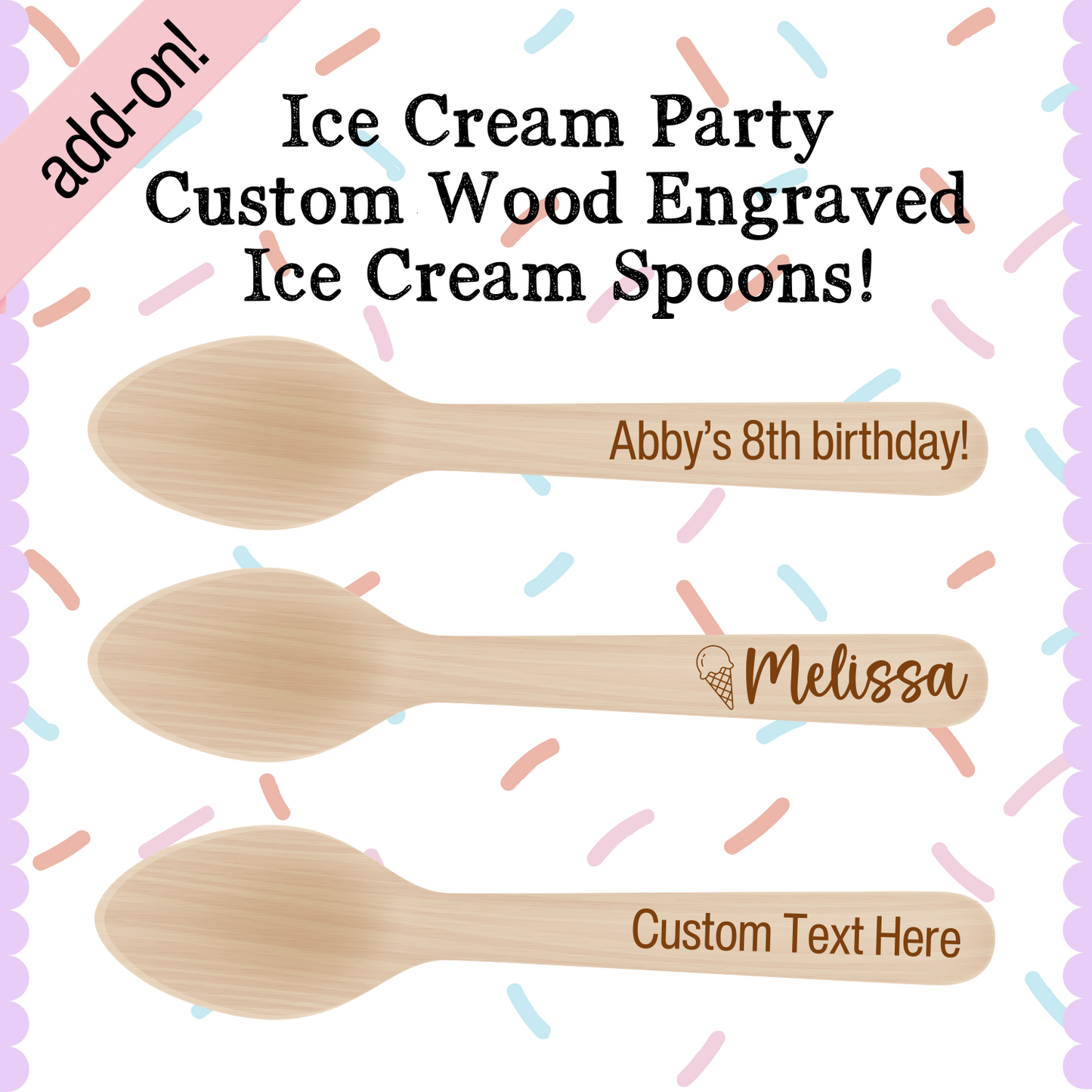 Ice Cream Party Add-on - Custom engraved wood spoons!